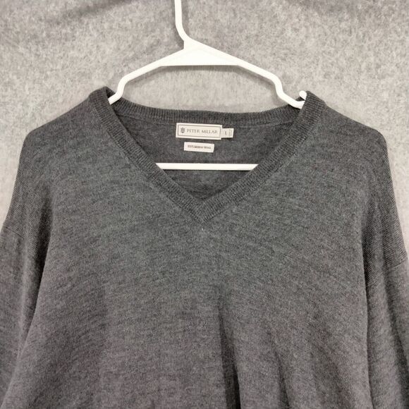 Peter Millar Sweater Mens Size Large 100% Merino Wool V-Neck Gray Pullover Warm - Picture 2 of 10